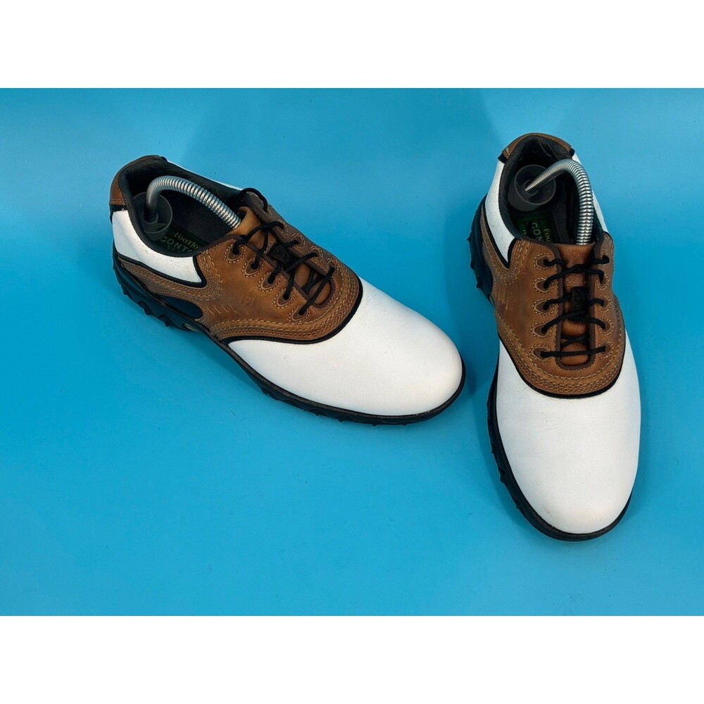 FootJoy Contour Series Golf Shoes Mens 7.5 M White Brown Leather Soft Spikes